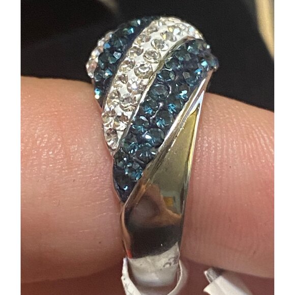 Ring Size 7 Stainless Steel CZ White Blue Women Semi-Precious Stone - Picture 4 of 9